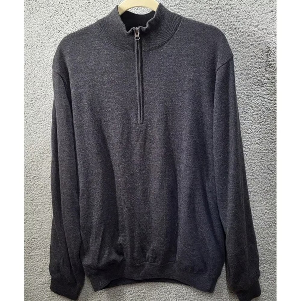 Walter Hagen Mens 1/4 Zip Golf Sweater Windbreaker M Gray Merino Wool Lined